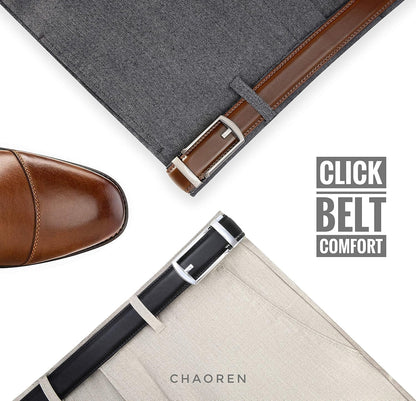 HOTCHAOREN Click Belt for Men 2 Pack - Mens Dress Belt 1 1/4" in Packing Box - Design Belt Meet Almost Any Outfit and Occasion