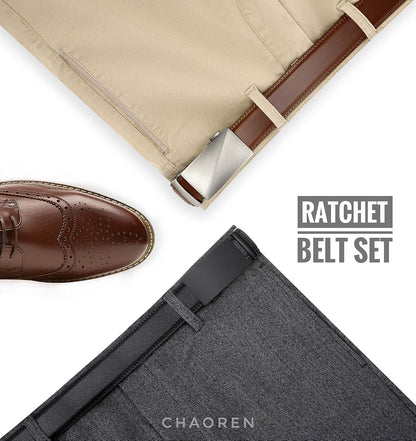 HOTCHAOREN Leather Ratchet Belt Men 2 Pack - Customizable Fit, Effortless Style (35mm)