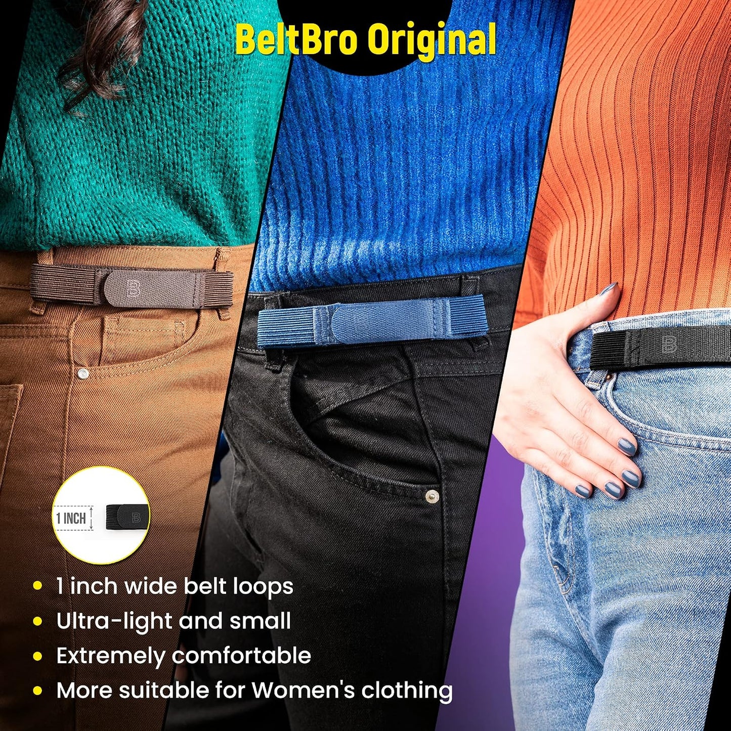 HOTBeltBro For Women No Buckle Elastic Belt — Fits 1 Inch Belt Loops, Easy To Use