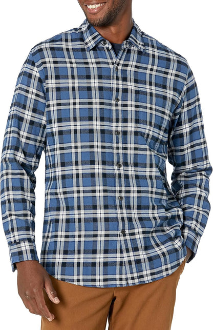 HOTAmazon Essentials Men's Regular Fit Long-Sleeve Flannel Shirt, Soft Brushed Cotton, Lightweight yet Warm