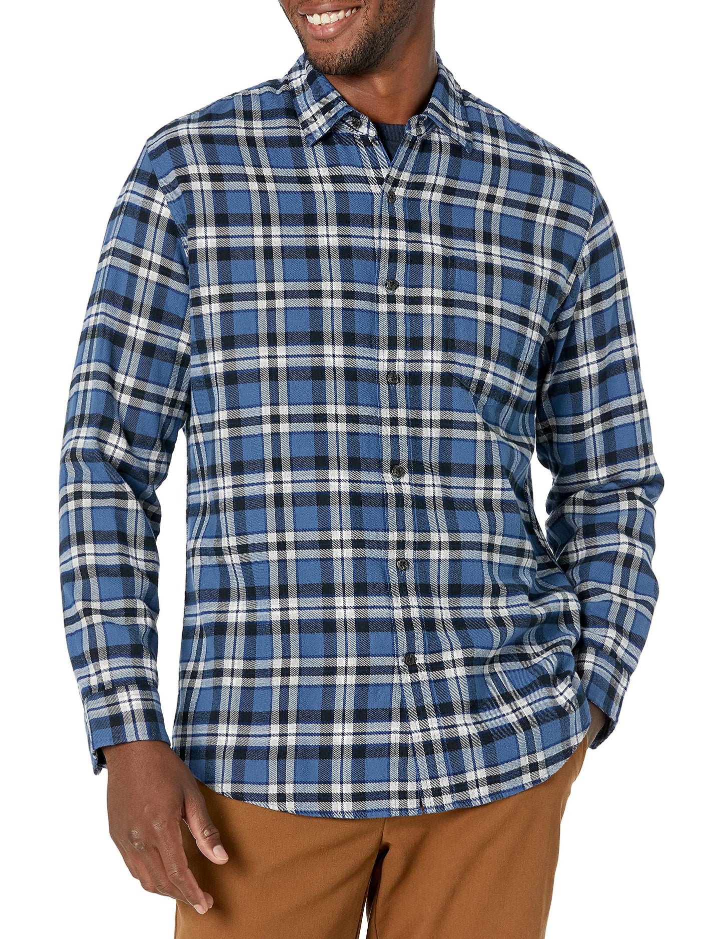 HOTAmazon Essentials Men's Regular Fit Long-Sleeve Flannel Shirt, Soft Brushed Cotton, Lightweight yet Warm