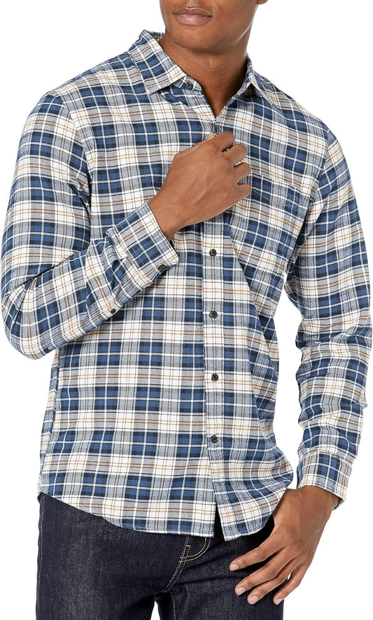 HOTAmazon Essentials Men's Slim-Fit Flannel Shirt, Long Sleeve Button Down Plaid