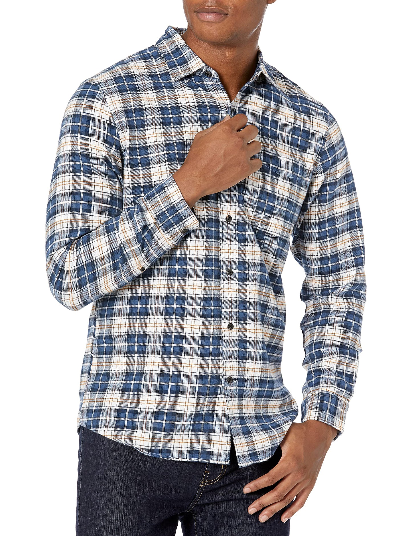HOTAmazon Essentials Men's Slim-Fit Flannel Shirt, Long Sleeve Button Down Plaid