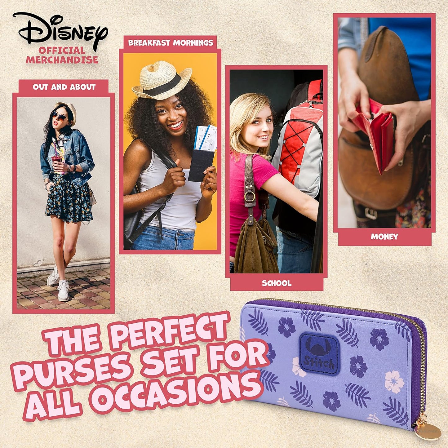 HOTDisney Stitch Women's Wallet, Teenager and Girl, Women's Coin Purse and Zip Card Holder, Purple Stitch, Taille unique, Modern