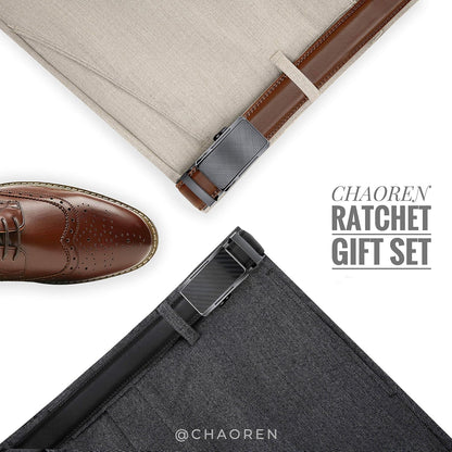 HOTCHAOREN Mens Dress Belt Leather 2 Pack - Mens Ratchet Belt for Dress Shirt and Pants Every Occasion (32mm)
