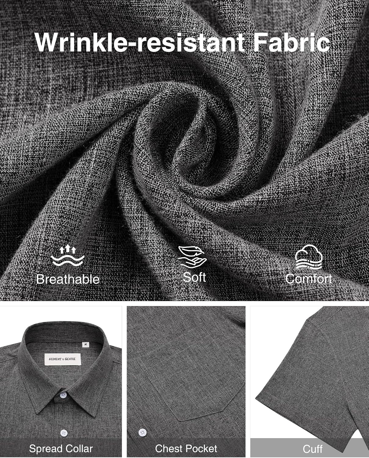 HOTAlimens & Gentle Mens Linen Shirts Short Sleeve Button Down Shirts Wrinkle Free Casual Vacation Beach Summer Tops