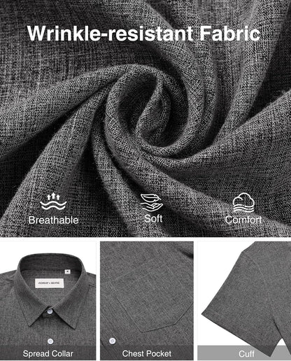 HOTAlimens & Gentle Mens Linen Shirts Short Sleeve Button Down Shirts Wrinkle Free Casual Vacation Beach Summer Tops