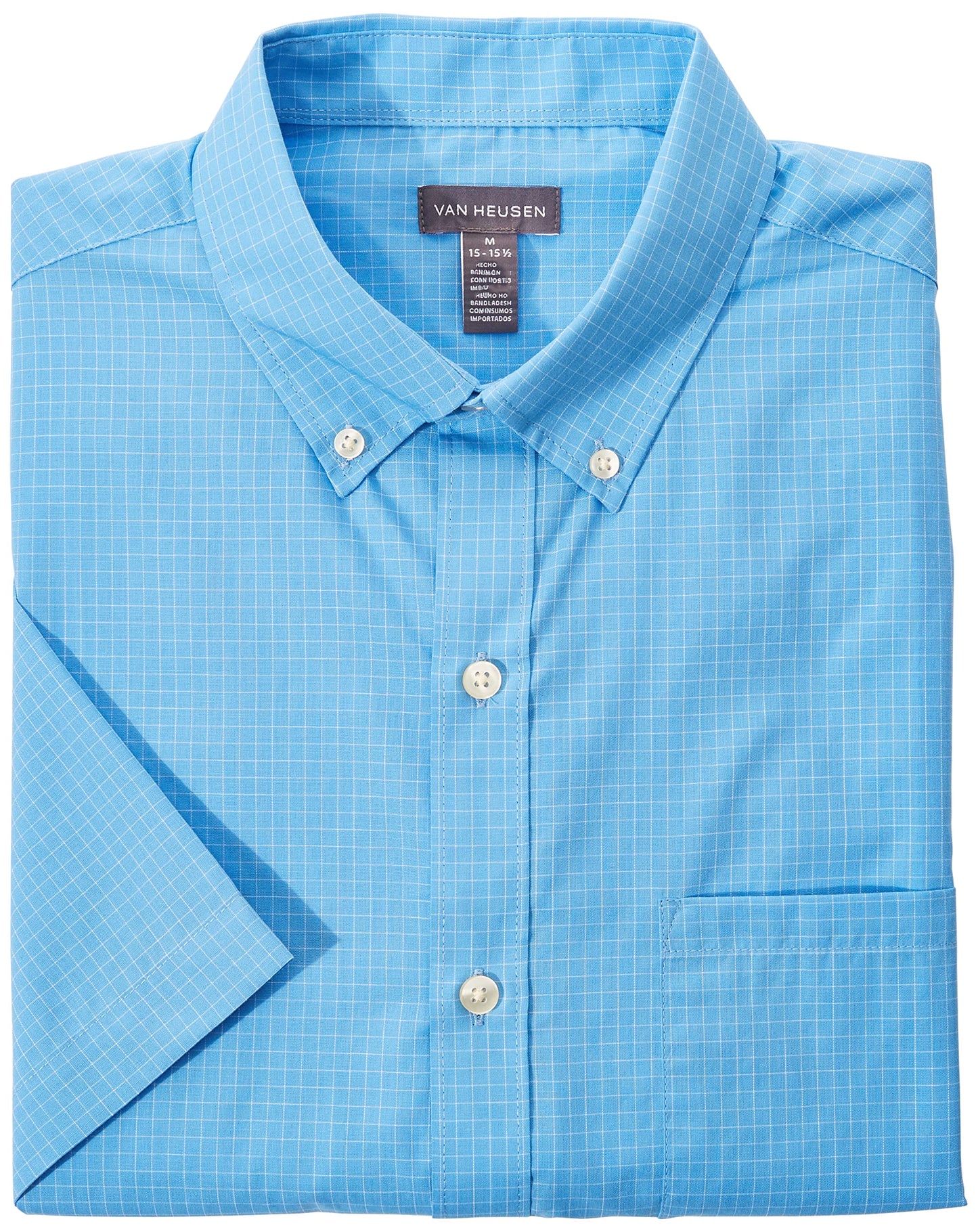HOTVan Heusen Mens Wrinkle Free Short Sleeve Button Down Check Shirt