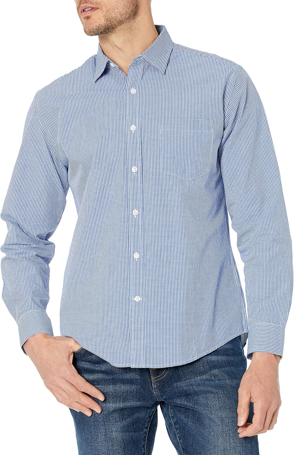HOTAmazon Essentials Men's Regular-Fit Long-Sleeve Casual Poplin Shirt, Button Front, Business Casual, Collared