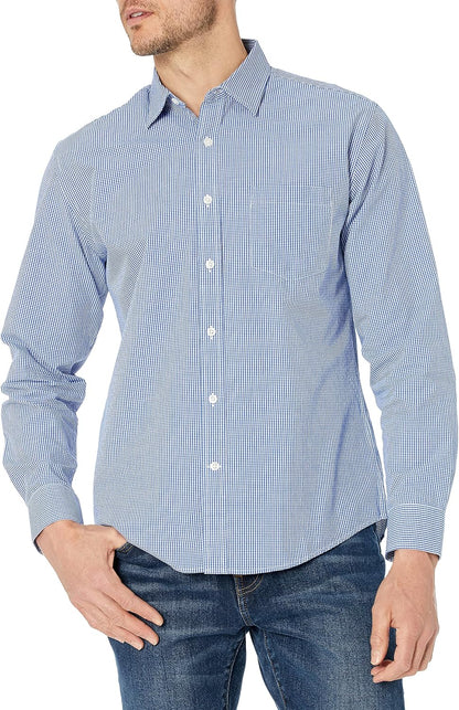 HOTAmazon Essentials Men's Regular-Fit Long-Sleeve Casual Poplin Shirt, Button Front, Business Casual, Collared