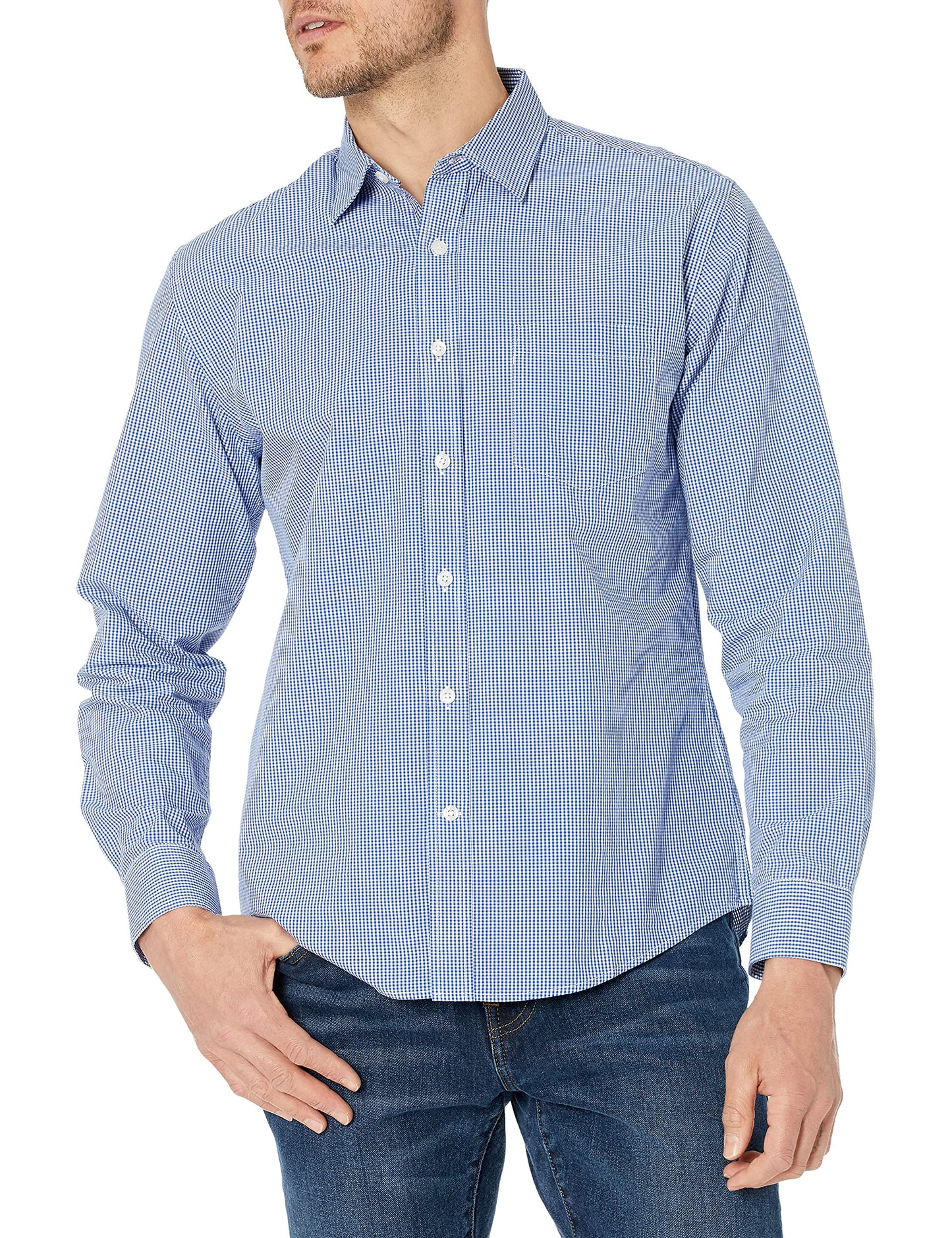 HOTAmazon Essentials Men's Regular-Fit Long-Sleeve Casual Poplin Shirt, Button Front, Business Casual, Collared