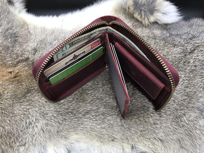 HOTPersonalized Leather Zipper wallet, Zip Around Wallet, Bifold Multi Card Holder Purse