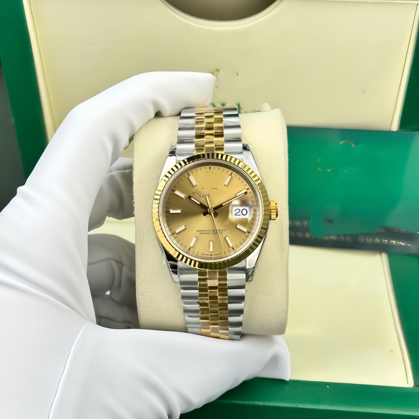 Classic Two-Tone Datejust Style Watch, Baton-Index Steel-Gold Band Wristwatch, Men's Luxury Waterproof Dress Watch