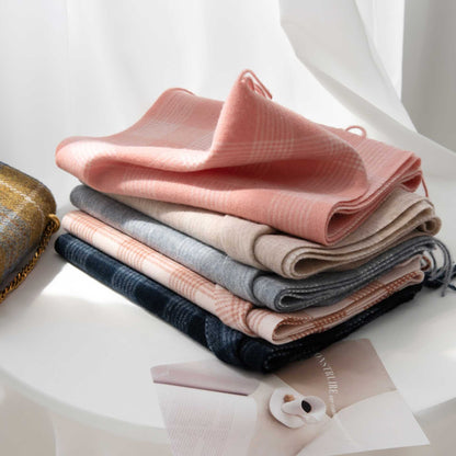 「#42」Autumn and winter plaid wool scarf women's versatile tassel fashion warm scarf comfortable 100% real wool,