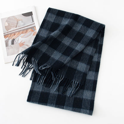 「#42」Autumn and winter plaid wool scarf women's versatile tassel fashion warm scarf comfortable 100% real wool,