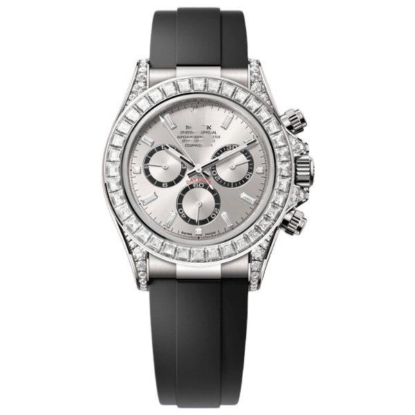 Men's Chronograph Watch With Diamond Bezel And Rubber Strap