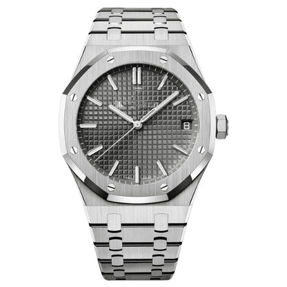 【#A288】Octagonal Steel Watch With Grid Dial & Date Window For Men