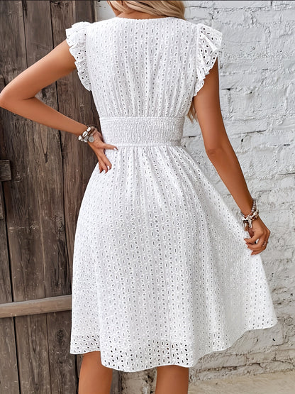today's deals，No middlemen to make the difference!Shirred Waist Surplice Neck Dress, Elegant Ruffle Sleeve Dress For Spring & Summer, Women's Clothing