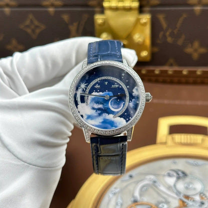 Starry Sky Moon Phase Automatic Watch with Diamond Bezel