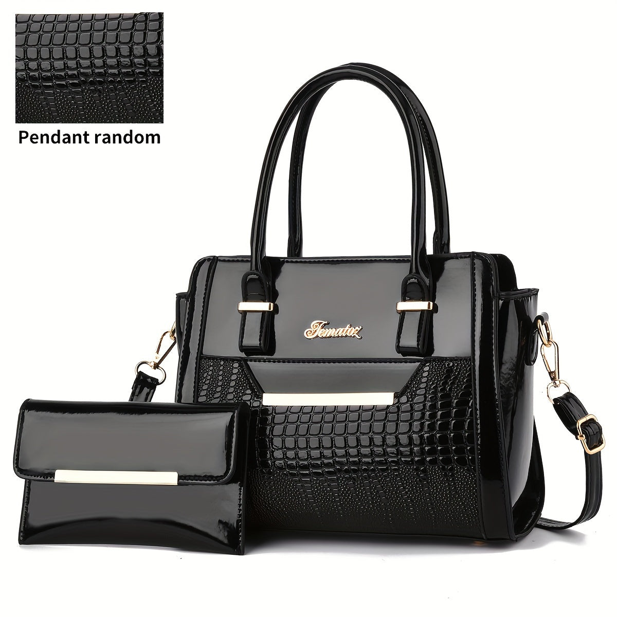 today's deals，No middlemen to make the difference!Classic Solid Color Crocodile Pattern Tote Bag With Clutch Purse, Textured Bags For Women