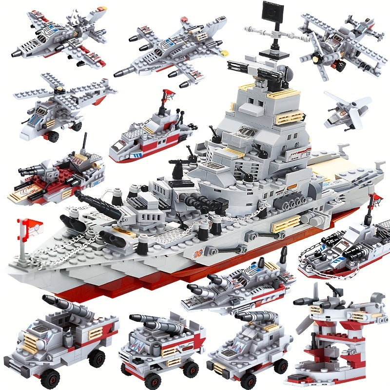 884pcs Army Marine Cruiser Warship Building Blocks Aircraft Holiday Gifts Thanksgiving, Halloween, Christmas Weapons Boat Building Blocks Ur