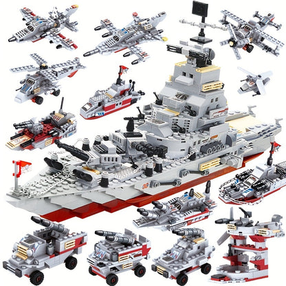 884pcs Army Marine Cruiser Warship Building Blocks Aircraft Holiday Gifts Thanksgiving, Halloween, Christmas Weapons Boat Building Blocks Ur