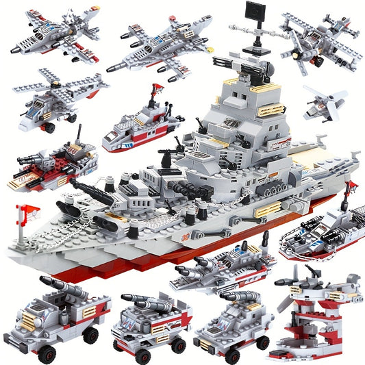 884pcs Army Marine Cruiser Warship Building Blocks Aircraft Holiday Gifts Thanksgiving, Halloween, Christmas Weapons Boat Building Blocks Ur