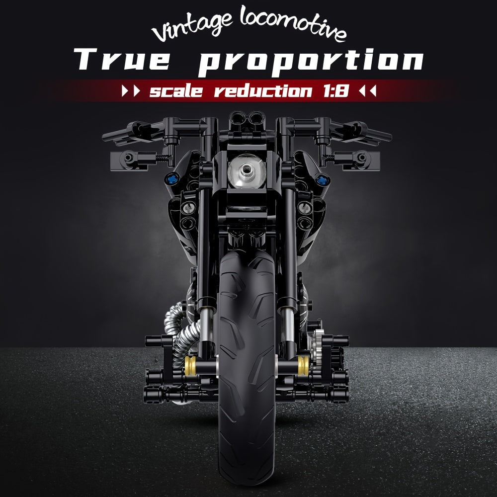 Vintage Locomotive Motorcycle Toy Building Block Set: 1:8 Scale Model Gift, ABS Construction, Suitable for Ages 14 and Up