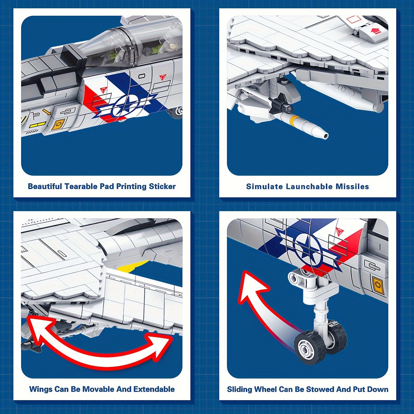 F-14 Jet Fighter Plane Tomcat Military Building Set for Adult, 1:34 Army Model Jet Fighter Plane 1600 Pcs
