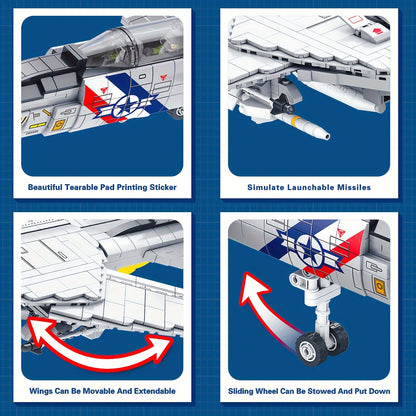 F-14 Jet Fighter Plane Tomcat Military Building Set for Adult, 1:34 Army Model Jet Fighter Plane 1600 Pcs