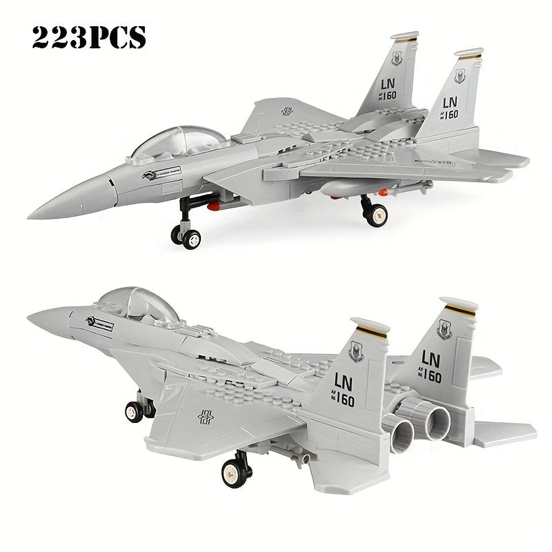 223pcs Military Fighter Classic Eagle Fighter Small Splicing Puzzle Building Blocks, Children's Collection Toys