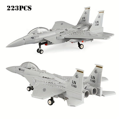 223pcs Military Fighter Classic Eagle Fighter Small Splicing Puzzle Building Blocks, Children's Collection Toys