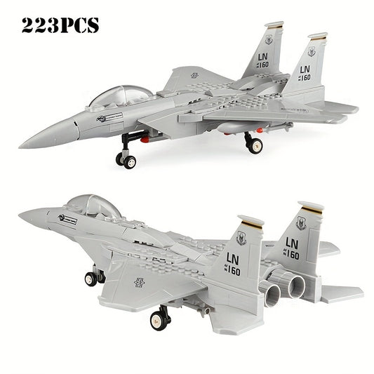 223pcs Military Fighter Classic Eagle Fighter Small Splicing Puzzle Building Blocks, Children's Collection Toys