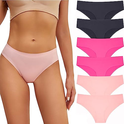 Seamless Underwear for Women No Show Panties Invisibles Briefs Soft Stretch Bikini Underwears 6 Pack