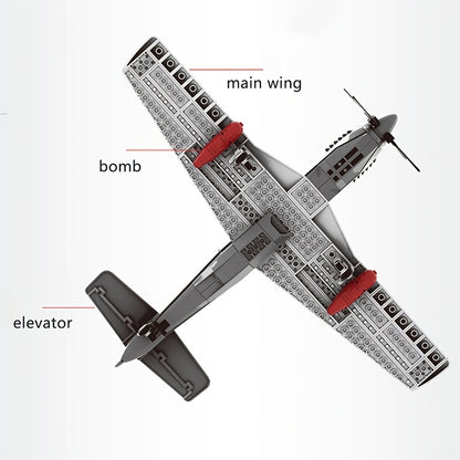 285pcs Military P-51 Mustang Fighter Building Blocks, Army Educational Bricks For Children, Birthday Toys, Christmas Gifts