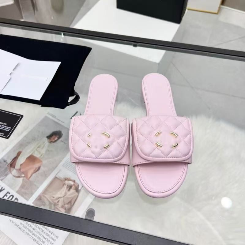 Quilted Leather Slide Sandals with Double Logo Detail