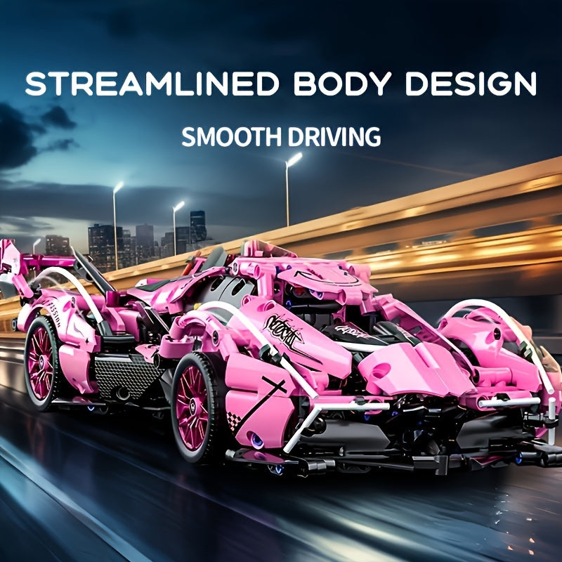 981pcs Building Blocks Car, 1:14 Supercar Design, Cool Pink Appearance, Educational And Intellectual Toy, Easy To Assemble And Operate, Perf