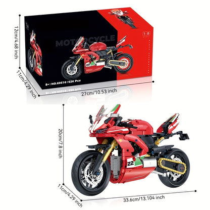626-Piece Red Technic Motorcycle Building Blocks Set - Classic Racing Bike Model, Durable Abs Construction, Perfect For Youngsters 8-12, Ide