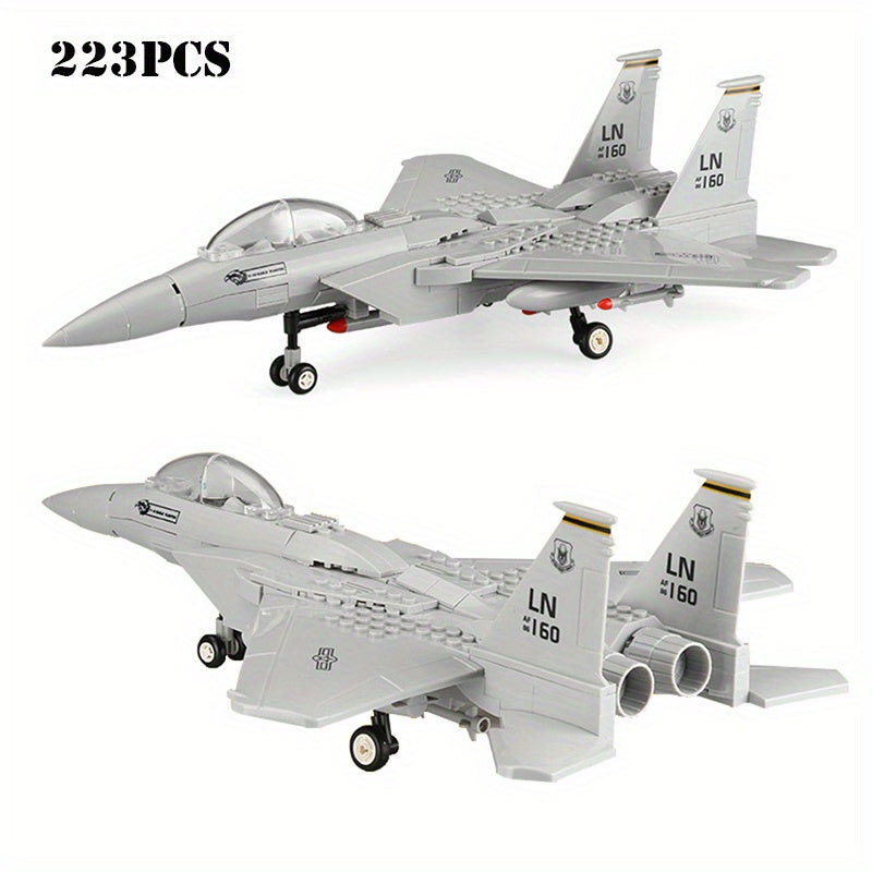 223pcs Military Fighter Classic Eagle Fighter Small Splicing Puzzle Building Blocks, Children's Collection Toys
