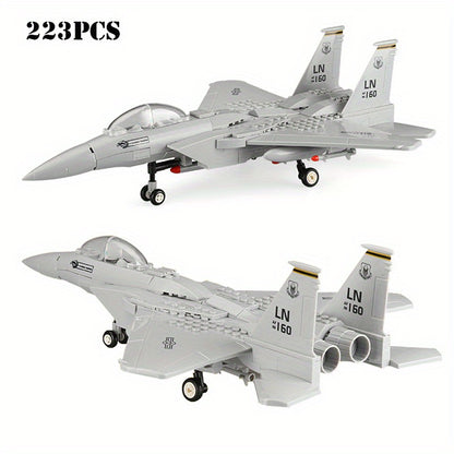 223pcs Military Fighter Classic Eagle Fighter Small Splicing Puzzle Building Blocks, Children's Collection Toys