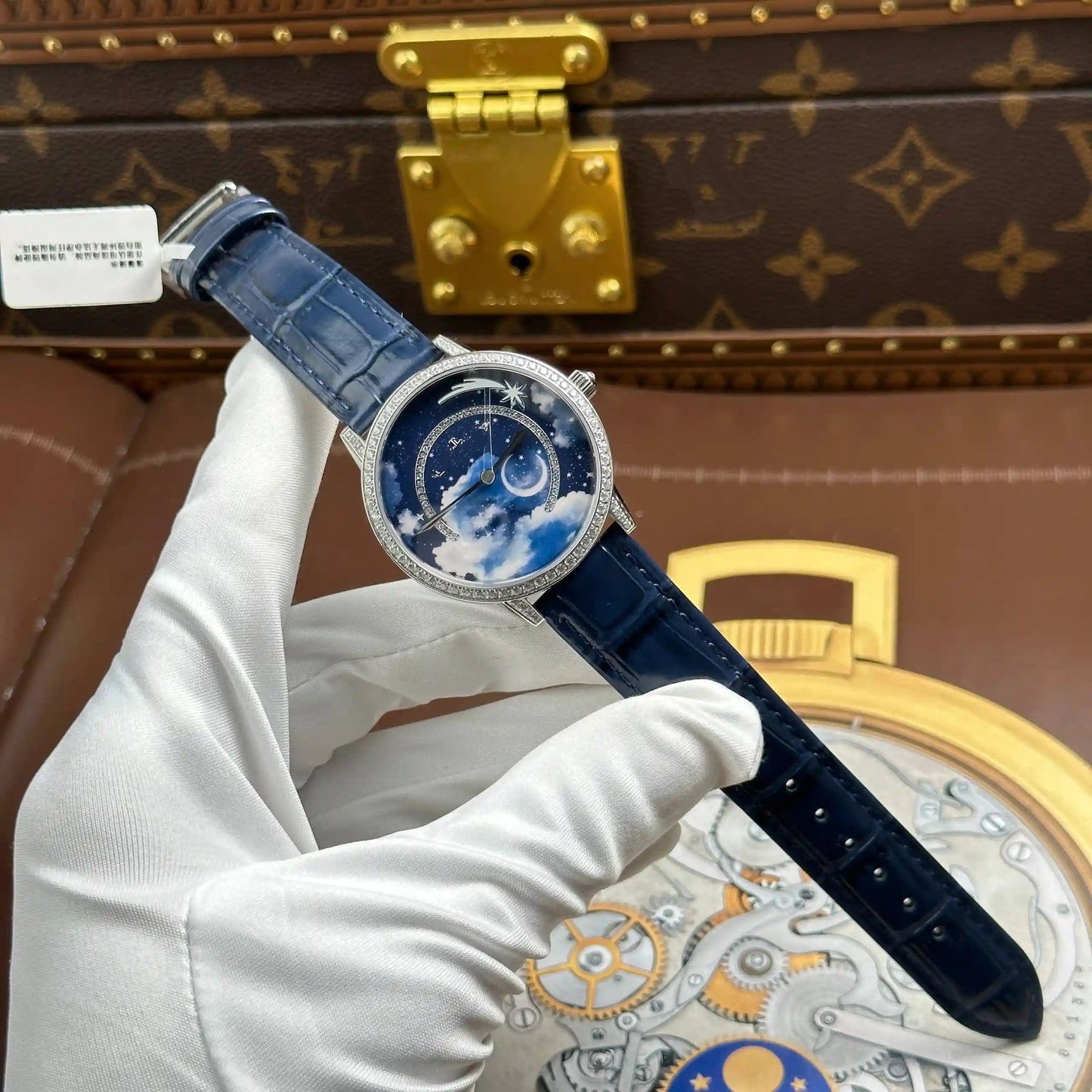 Starry Sky Moon Phase Automatic Watch with Diamond Bezel