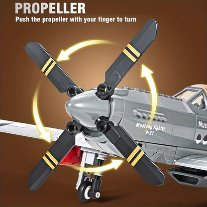 285pcs Military P-51 Mustang Fighter Building Blocks, Army Educational Bricks For Children, Birthday Toys, Christmas Gifts