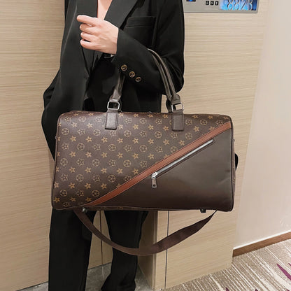 【#A420】Vintage Floral Checkerboard Spliced Large Travel Duffle Bag, Waterproof Gym Handbag