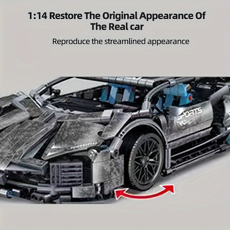 New 1215pcs Dark Grey Sports Car Building Block Model, Building Toys For Adults And Kids, Decorations For Living Room Room, Christmas And Ha