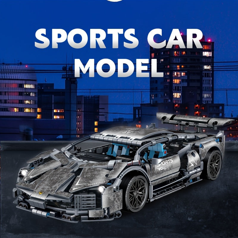 New 1215pcs Dark Grey Sports Car Building Block Model, Building Toys For Adults And Kids, Decorations For Living Room Room, Christmas And Ha