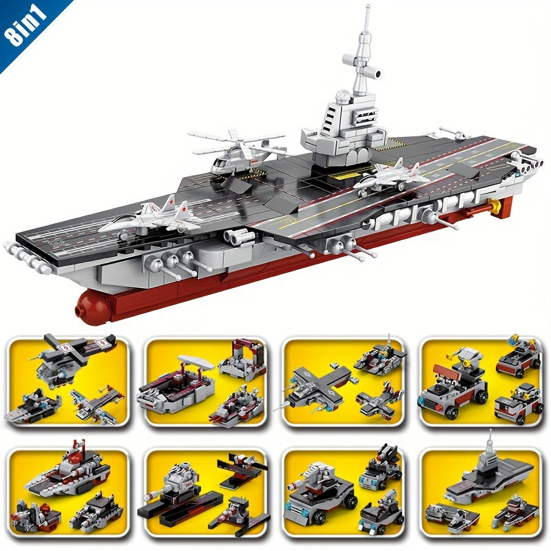 546pcs Military Series 8 In 1 Aircraft Carrier Educational Puzzle Small Building Blocks DIY Assembling Toys