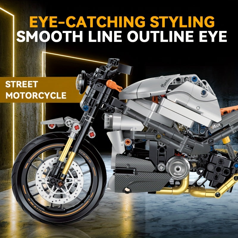 642pcs Building Blocks Motorcycle Model Kit for Kids - Classic Retro 1:8 Scale, Push-Operated DIY Toy, ABS Material, Ages 8-12