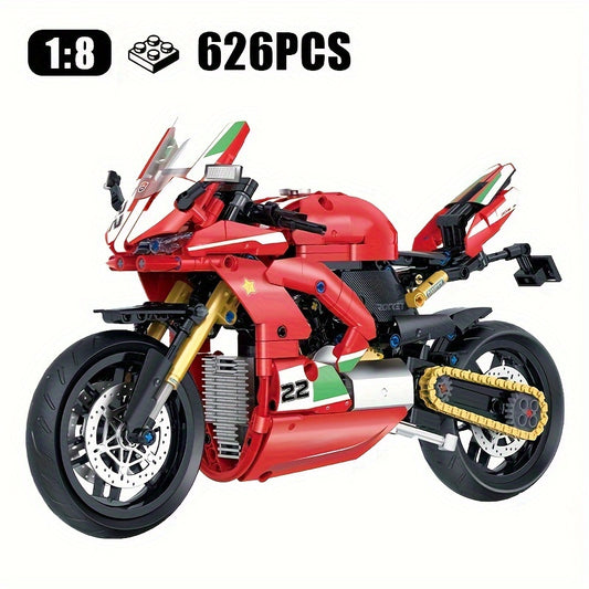 626-Piece Red Technic Motorcycle Building Blocks Set - Classic Racing Bike Model, Durable Abs Construction, Perfect For Youngsters 8-12, Ide