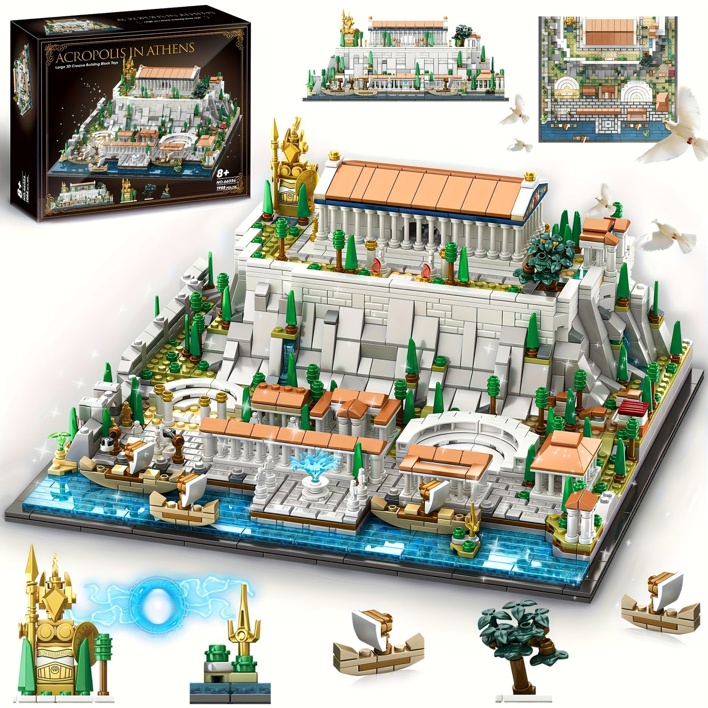 Architecture Acropolis of Athens 1988 Pieces, Landmark Collection City Buildings Blocks Set, Display Model Kit and Home Decor Gift Idea for