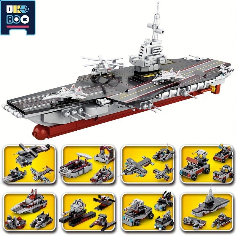 546pcs Military Series 8 In 1 Aircraft Carrier Educational Puzzle Small Building Blocks DIY Assembling Toys